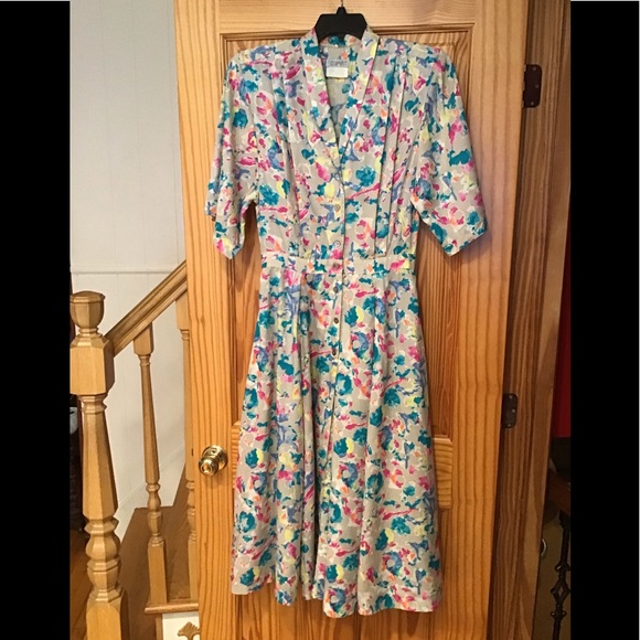 VINTAGE ESPRIT DRESS sz M - 80’s 90’s WATERCOLOR PRINT - Picture 1 of 12